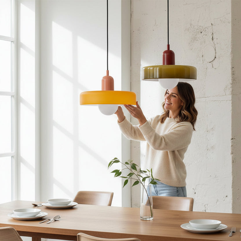 SYLFORM Pendellampe Geometrisk glasdesign med kurver til stue og soveværelse Grøn Rosa