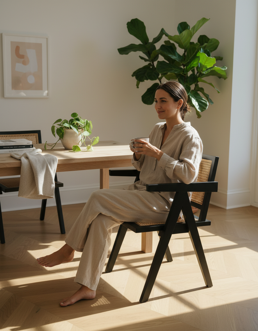 Elegant Spisestuestol med Rattan og Mahogni