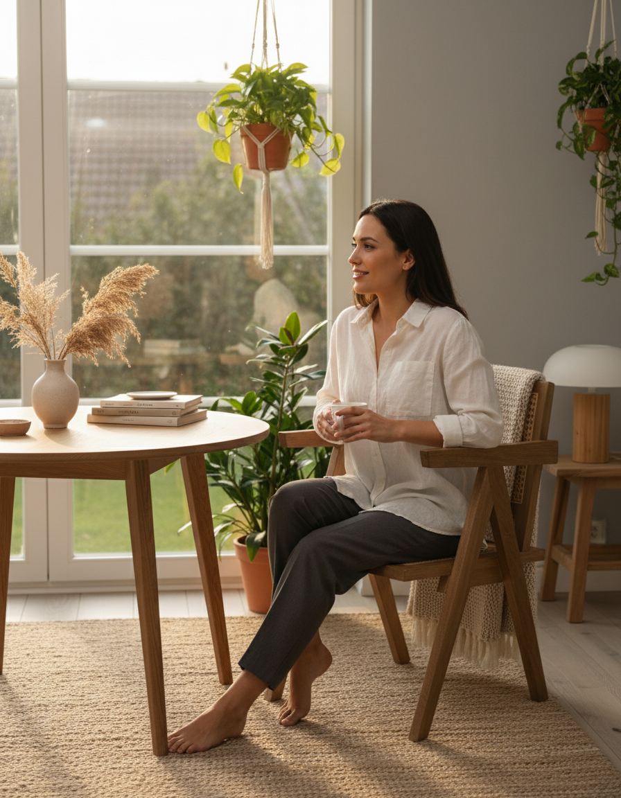 Spisestuestol i Teak og Rattan med Armlæn