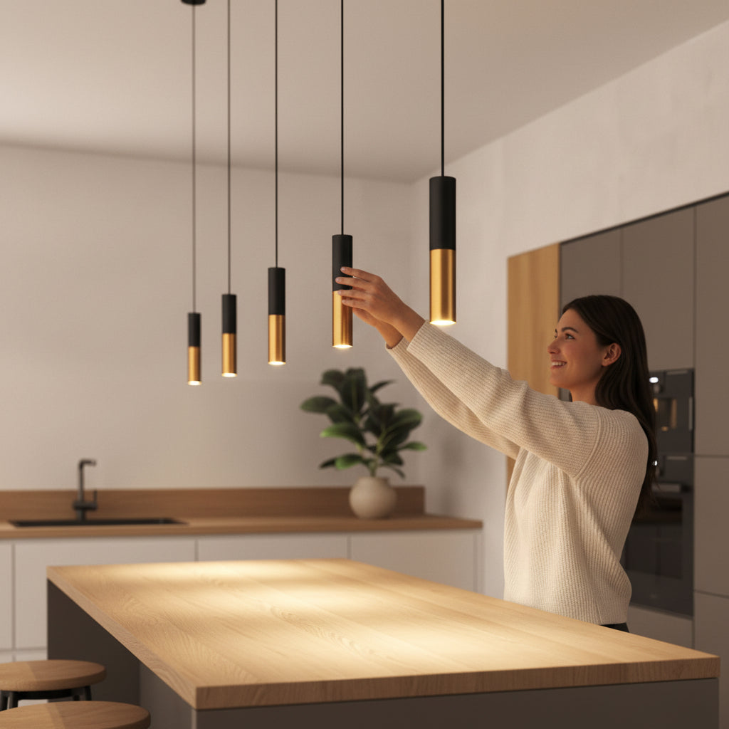 SYLFORM Pendellampe i børstet messing med justerbar sylindrisk ledning Default